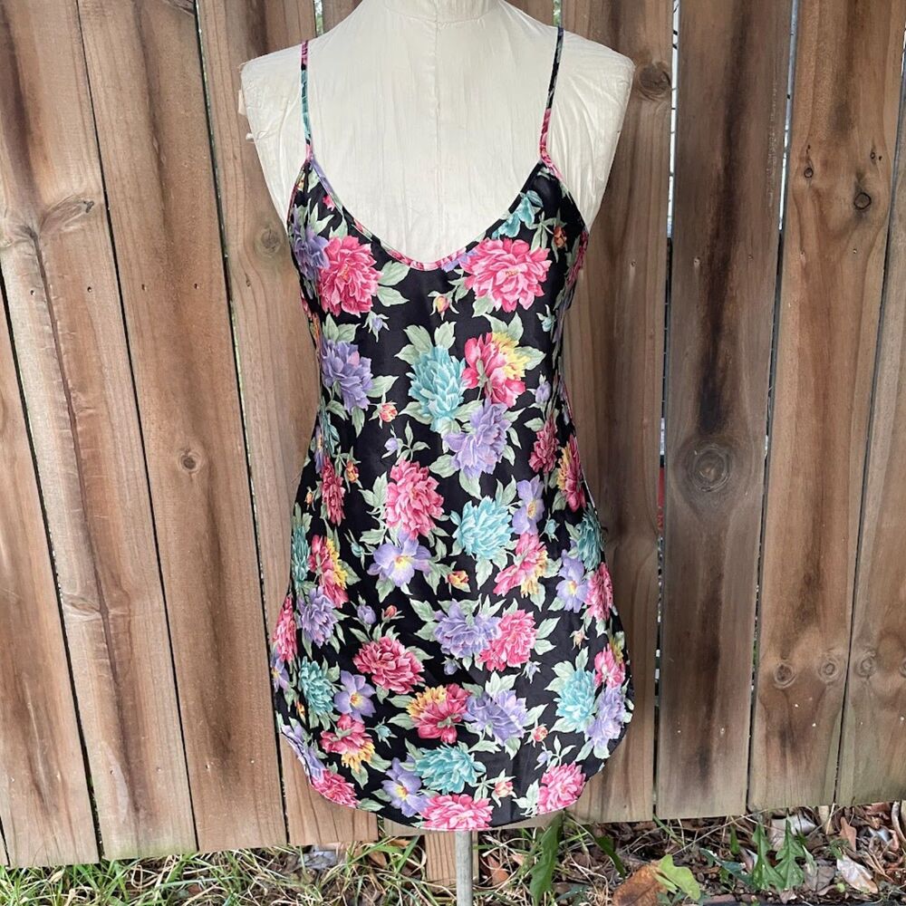 Vintage 80s INTIMATE MOODS Chemise FLORAL Satin Baby Doll M